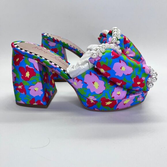 Betsy Johnson Maccie Platform Sandal Womens Size 7 in Blue Multi Floral Pearls - Picture 4 of 15